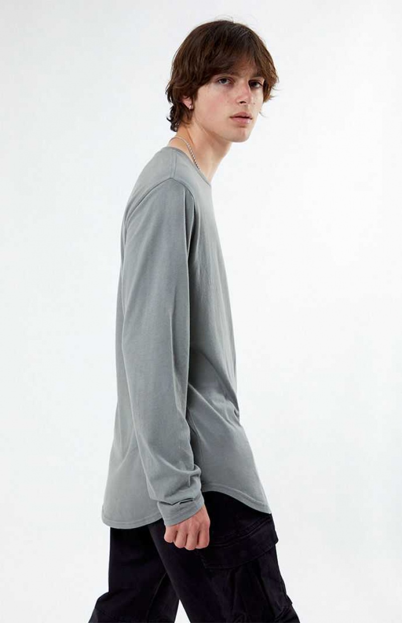 T-shirt PacSun Scallop Long Sleeve Hombre Azules Gris | USHQZ9153