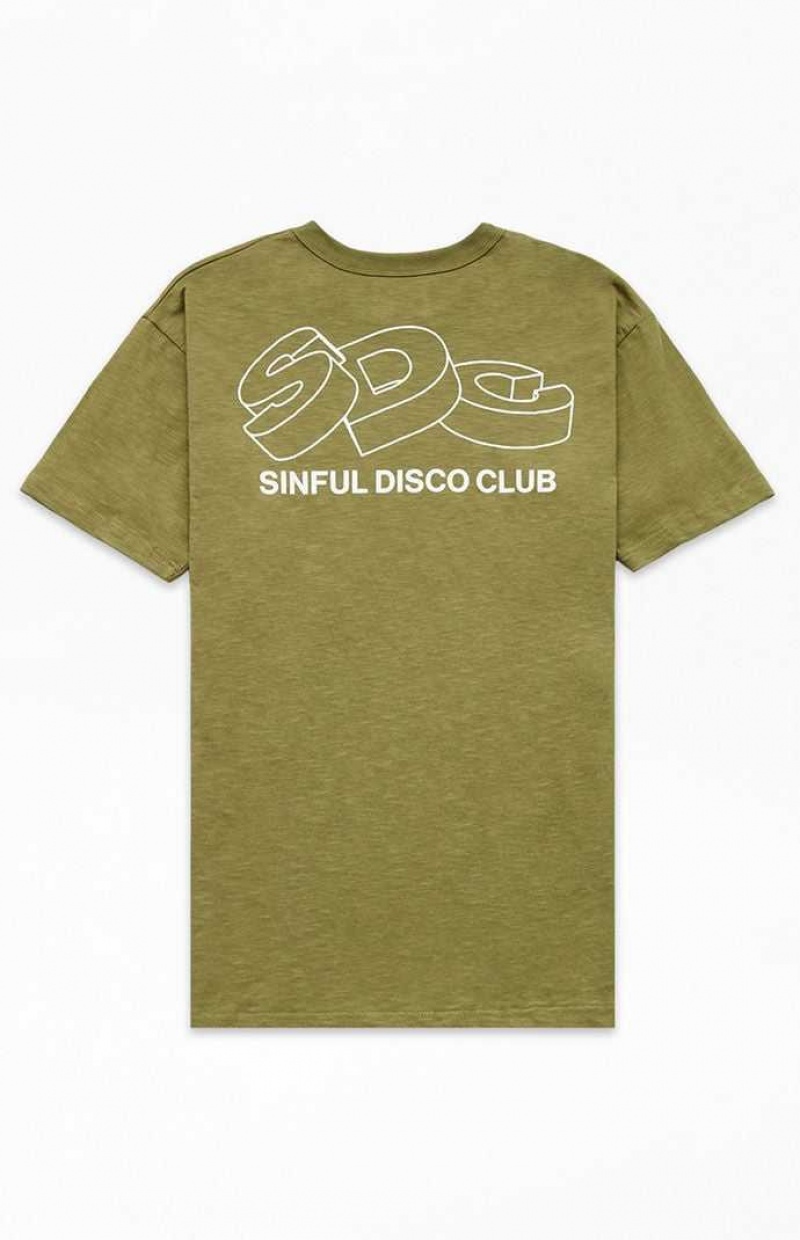 T-shirt PacSun Sinful Disco Slub Hombre Verde Oliva | XKHAV3416