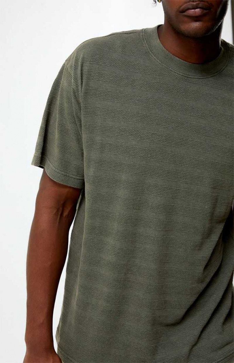 T-shirt PacSun Stripe Textured Hombre Verde Oliva | PCBJH5407