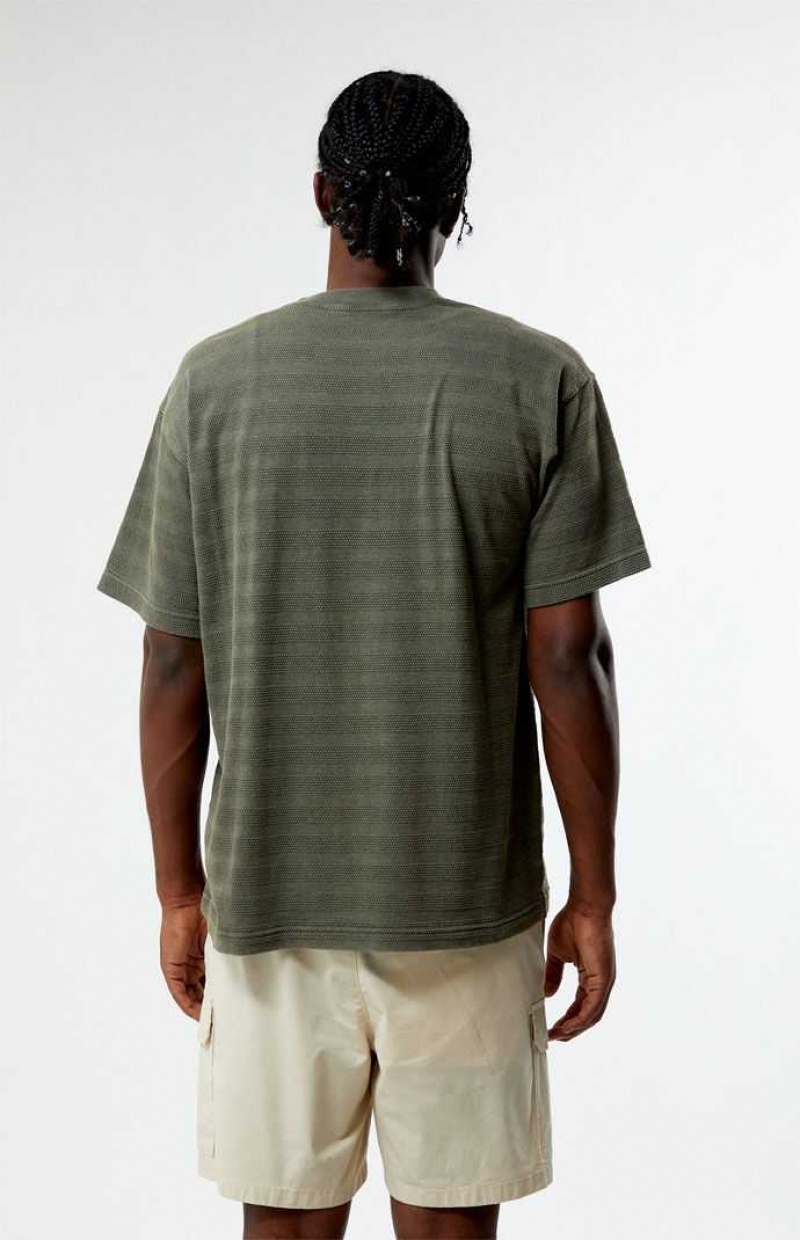 T-shirt PacSun Stripe Textured Hombre Verde Oliva | PCBJH5407