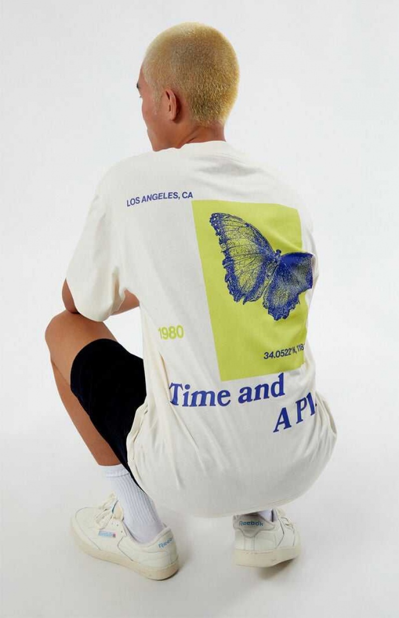 T-shirt PacSun Time & Place Oversized Hombre Blancas | IRLBN1937