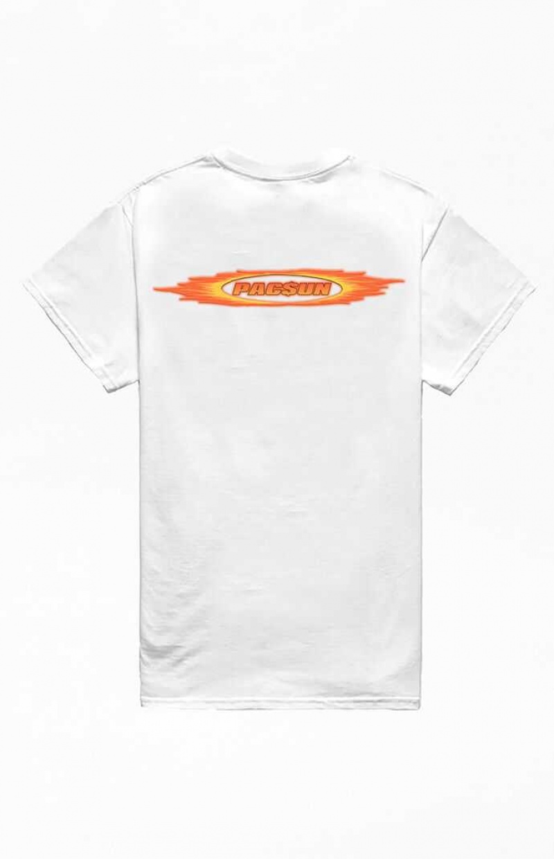 T-shirt PacSun White Flames Logo Hombre Blancas | CZVLJ7856