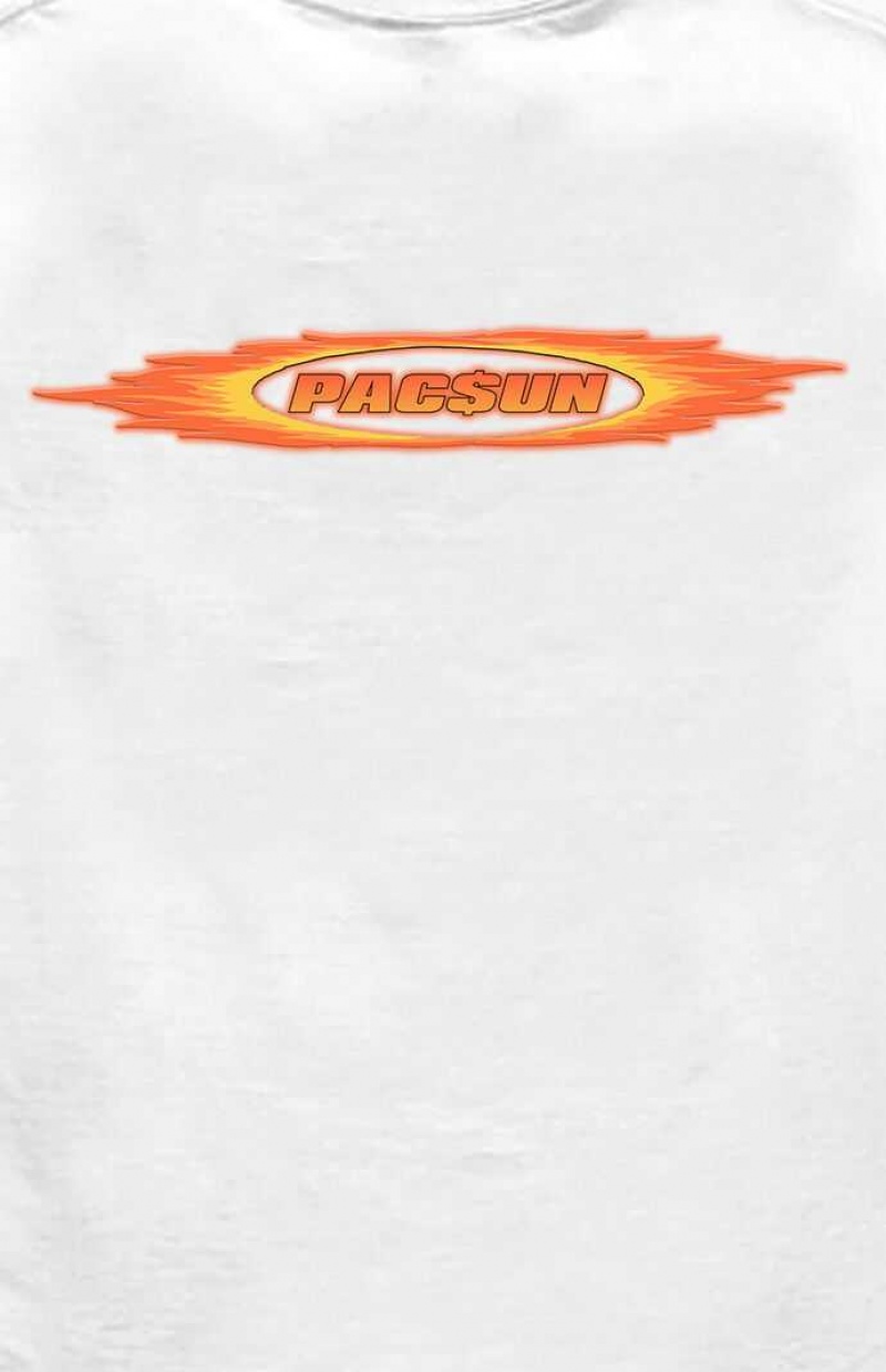 T-shirt PacSun White Flames Logo Hombre Blancas | CZVLJ7856