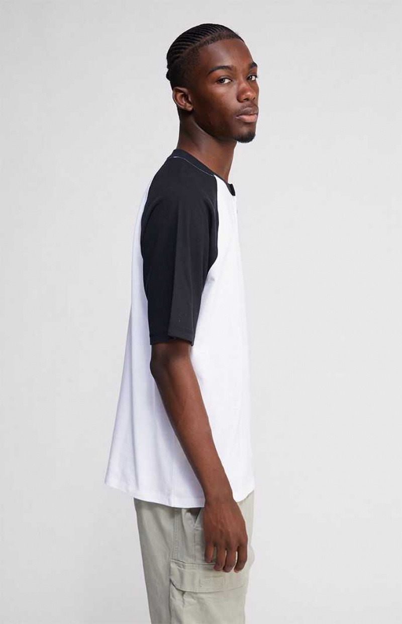 T-shirt PacSun White & Black Boxy Raglan Henley Hombre Blancas Negras | SUIGM7928