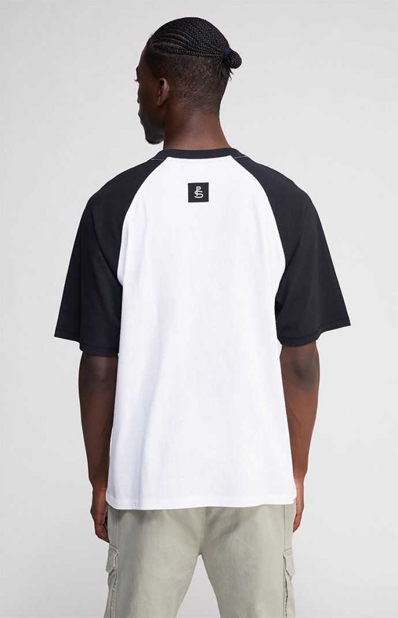 T-shirt PacSun White & Black Boxy Raglan Henley Hombre Blancas Negras | SUIGM7928