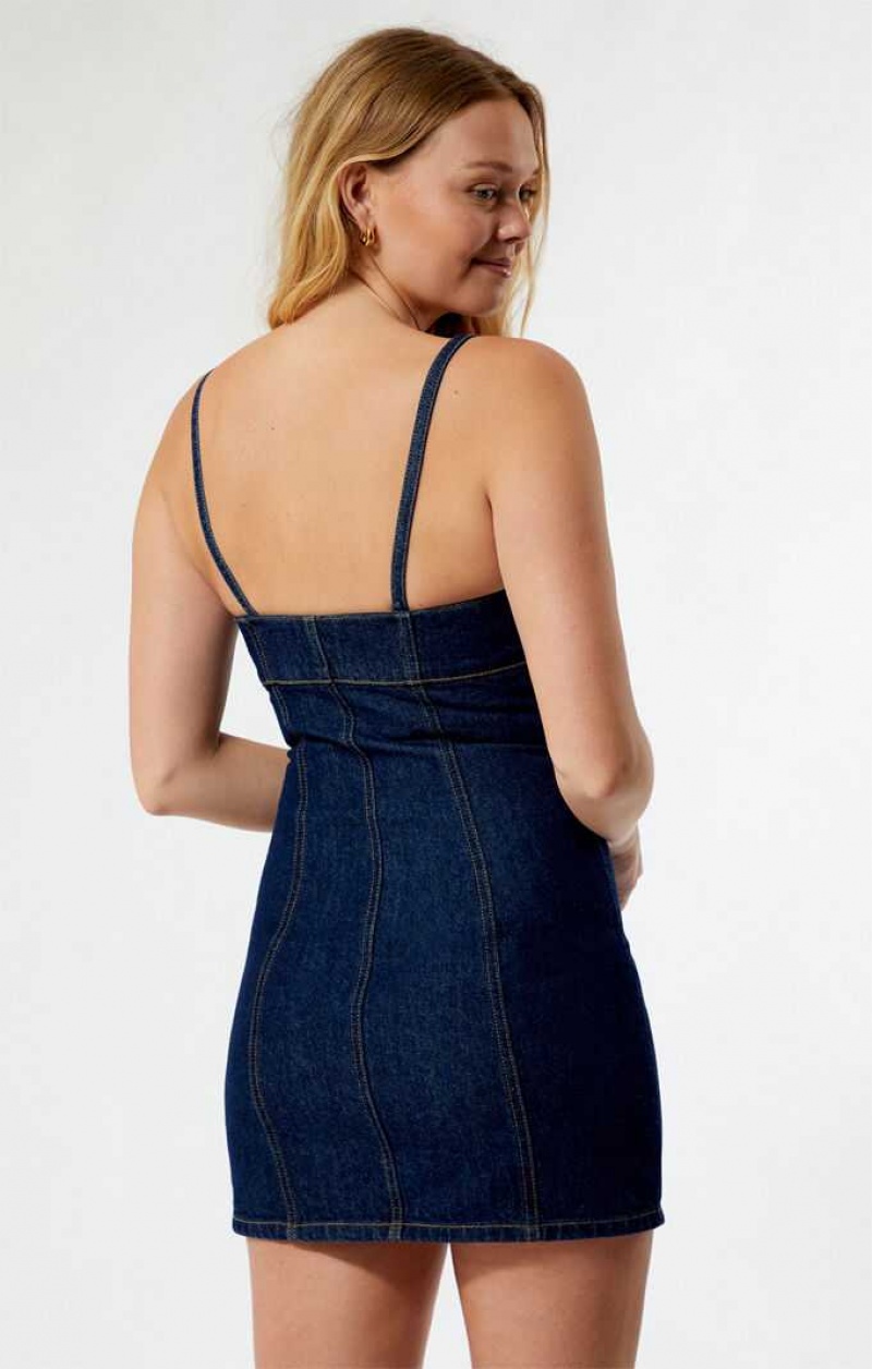 Vestido PacSun Kimberly Denim Mini Mujer Indigo | QEPVK8905